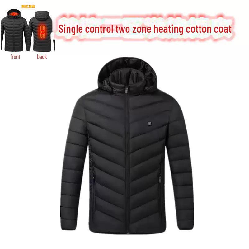 Men's Multi-Zone Hooded Electric Heated Cotton Coat with Long Sleeves