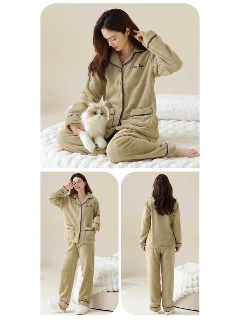 Anti-static Coral Fleece Women's Thick Winter Flannel Cardigan and Men's Autumn/Winter Homewear