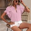 Damenhemd Sommer Neu V-Ausschnitt Lässig Rüschen Kurzarm Einfarbig Locker Hemd Oberteile Damen Elegant Mode Lässig Damenblusen