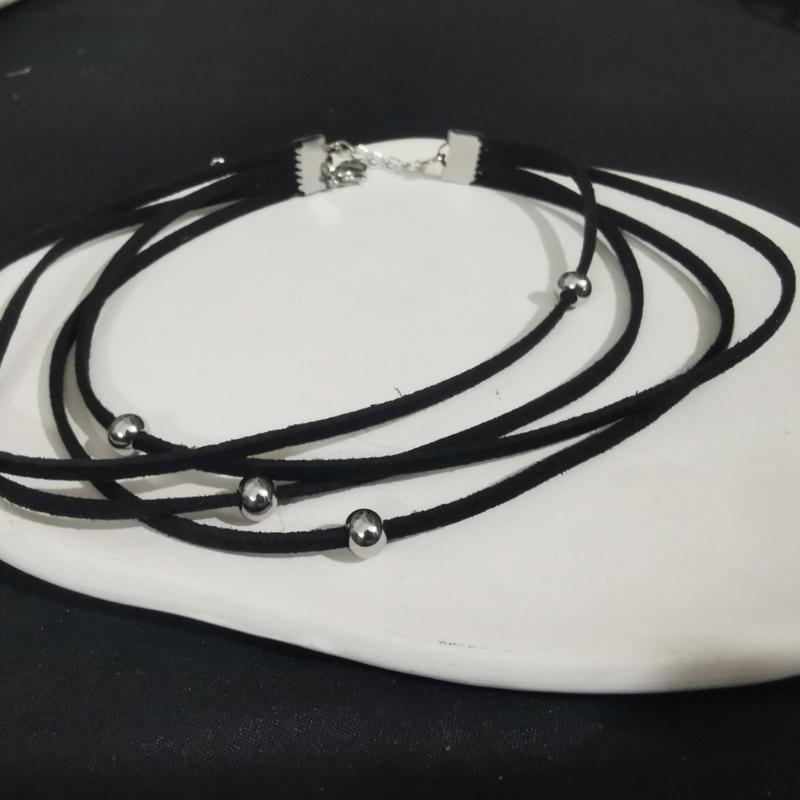 Colier choker cu mărgele din oțel titan, simplu, cu șnur din piele întoarsă, lanț pentru claviculă, bijuterii de petrecere, colier guler dulce și cool