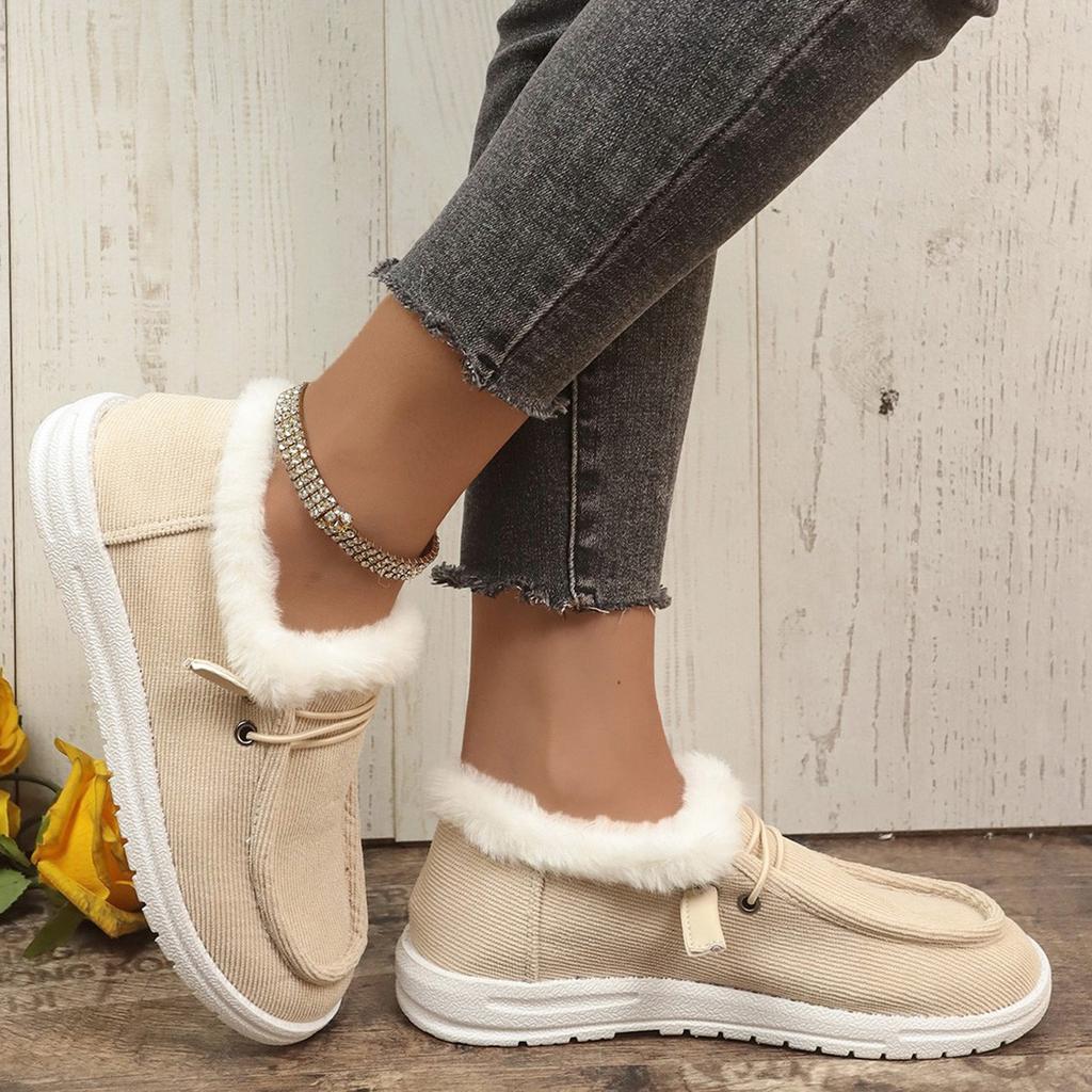 Fashion Aphixta Furry Warm Flats Shoes Women Cotton Fabric Blue Loafers Shoes Woman Flat With Student Footwear Size 43