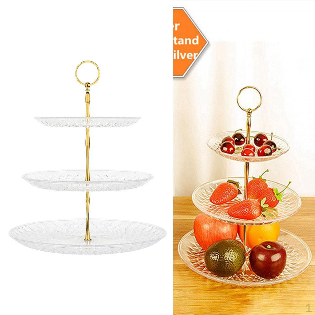 

Tiers Round Plastic Cupcake Holder Snack Tray Table Decor for Tea Party Christmas Baby Shower Home L Gold