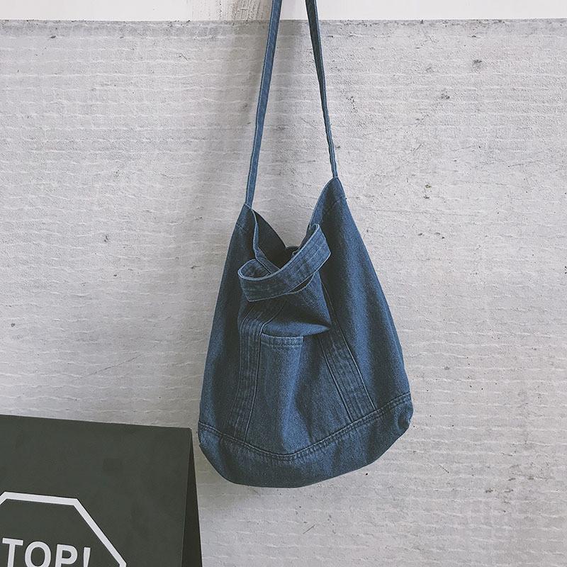 Ielgy Denim Bag Large-Capacity One-Shoulder Messenger Korean Version Trendy All-Match Handbag
