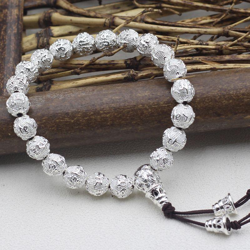 

Шестислоговая мантра круглые бусины тибетское серебро одинарное кольцо аксессуары 8mm bright silver