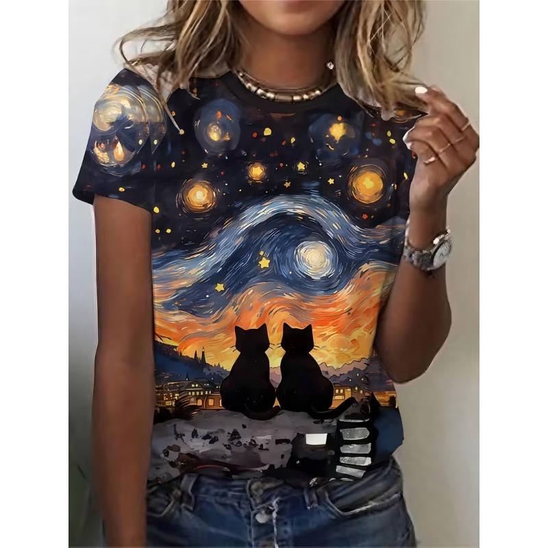

3D printed abstract art printed women s short sleeved T-shirt 2XS