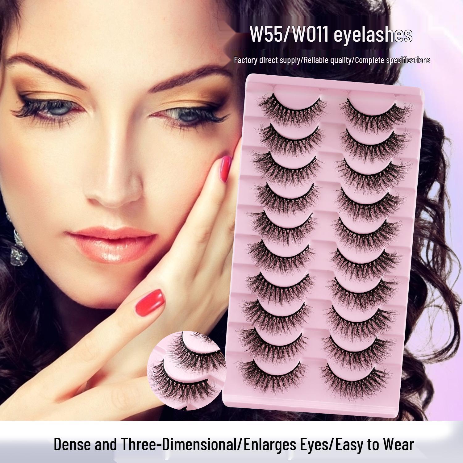

W55 10 Pairs 3D Synthetic Fiber False Eyelashes - New European & American Style W011 Thick, Curled, Exaggerated Lashes.