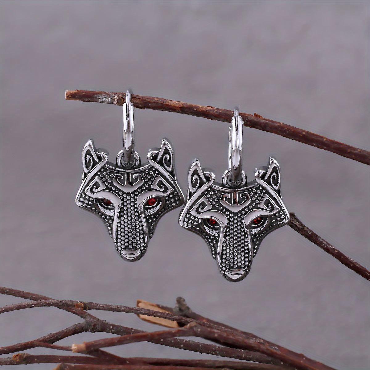 Vintage Viking Wolf Earrings, Men s Fashion Runes, Celtic Talisman Accessories, Hip Hop Motorcycle Charm Jewelry