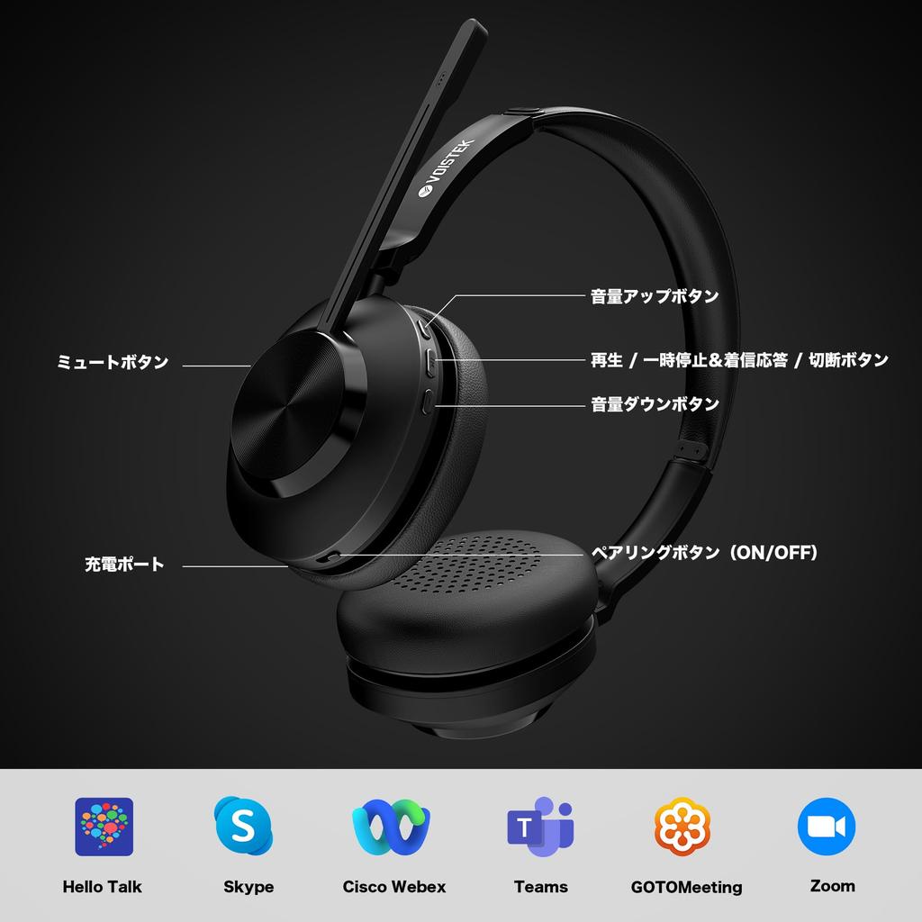 Voistek Professional Wireless Bluetooth with Charging Stand and USB New Button Mute Simultaneous Connection with Two 50 Hours of Talk Fast Low