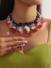 European Vintage Trapezoidal Turquoise Necklace and Earring Set, Exaggerated Ethnic Jewelry