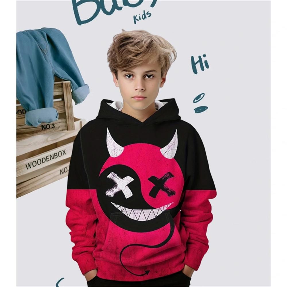 Kids Smiling Print Hoodies Boys Clothes Fashion Casual Pullover Boy Hooded Long Sleeve Sweatshirt for Children Spring Kids Tops