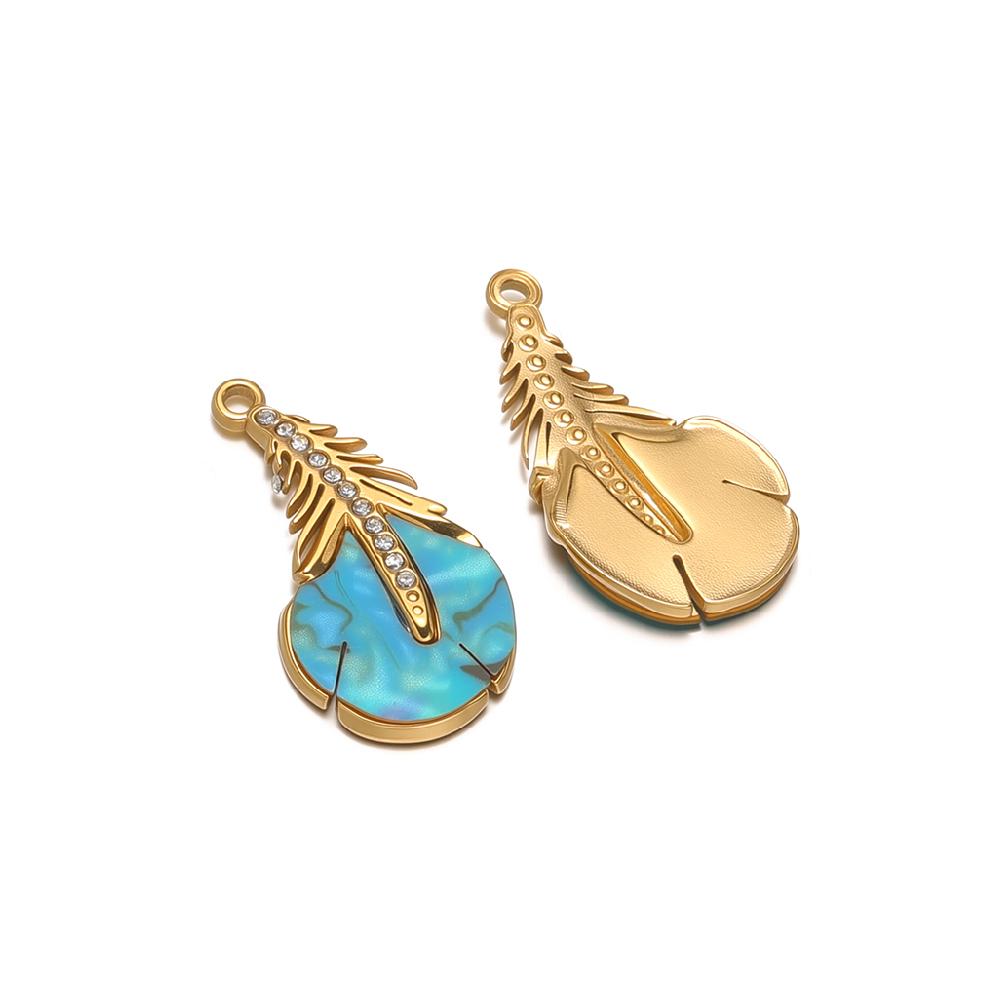 

4pcs Gold Stainless Steel Zircon Shell Feather Charms for DIY Jewelry Necklace Bracelets Pendants Earrings Making Accessories
