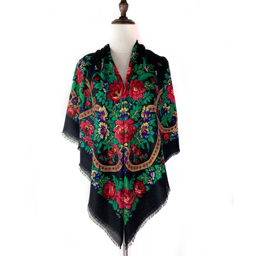 Breathable Thin Russian Square Scarf For Women Floral Print Russian Shawl Bandana Luxury Floral Head Wraps 130X130Cm
