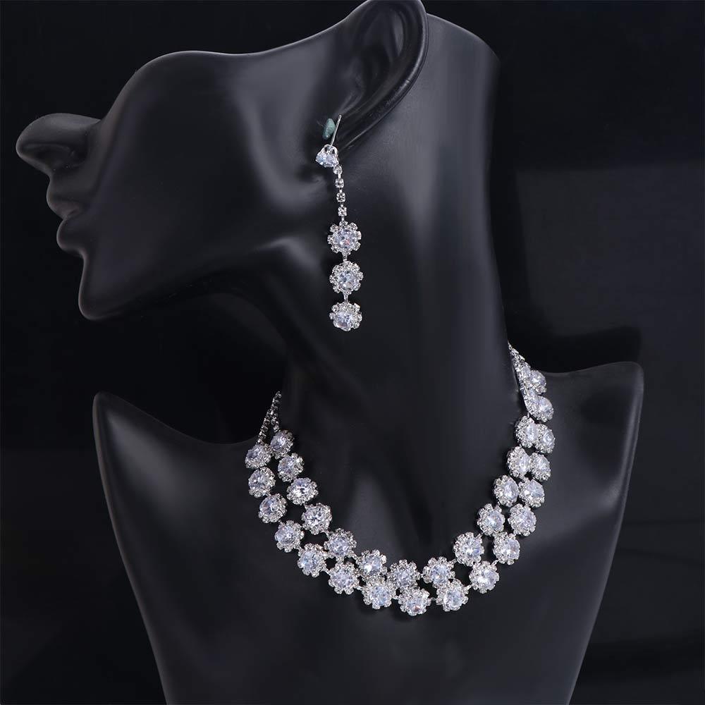 

Sunflower Rhinestone Jewelry Set Shining Earrings Wedding Party Flower Necklace Banquet серебряный