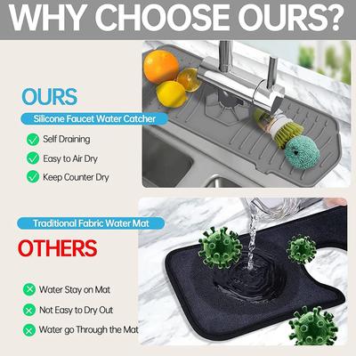 1/2pc-Silicone Faucet Water Catcher Mats,Kitchen Sink Spill-Proof Drying Pads,Anti-Slip Drain and Splash Guard Water Catcher Mat