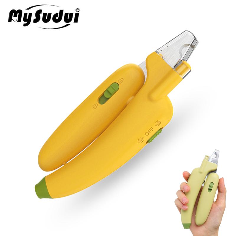 

MySudui банан, машинка для стрижки ногтей домашних животных, анти-кровотечение, светодиодный осветитель, машинка для стрижки ногтей кошек, собак, защита от брызг, царапин, средства для ухода за шерстью