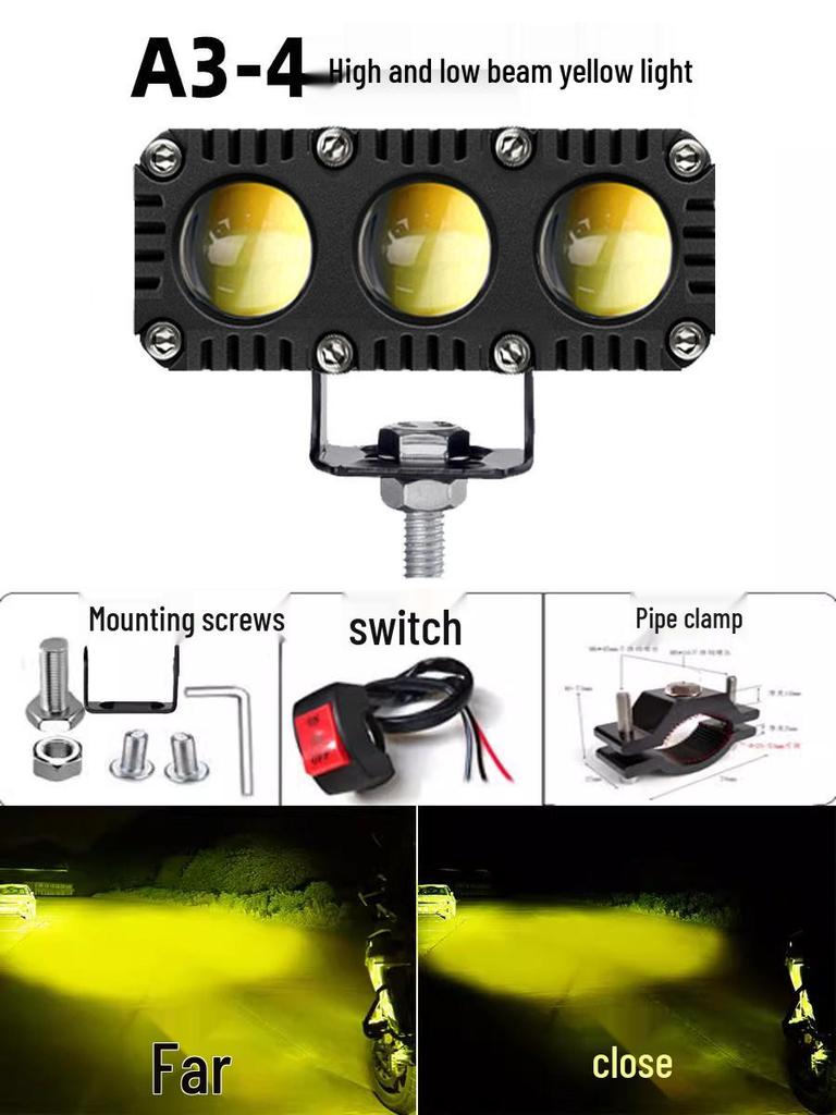 Super Bright LED Motorcycle Spotlights: High/Low Beam, Yellow & White, for Electric Vehicles & Tricycles