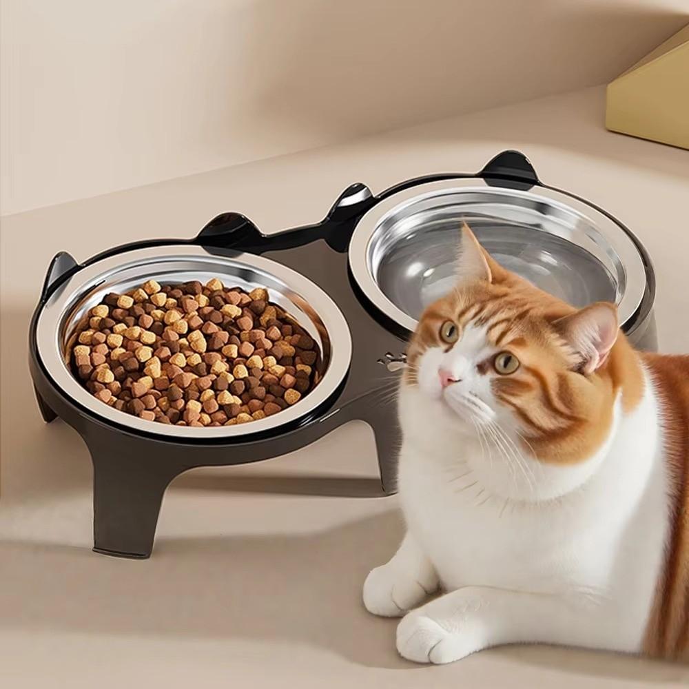 Stainless Steel Pet Double Feeder Bowl Large Capacity Anti-Tip Dog Food Bowl Non-Skid Base No Spill Elevated Pet Bowl Multi-Pet