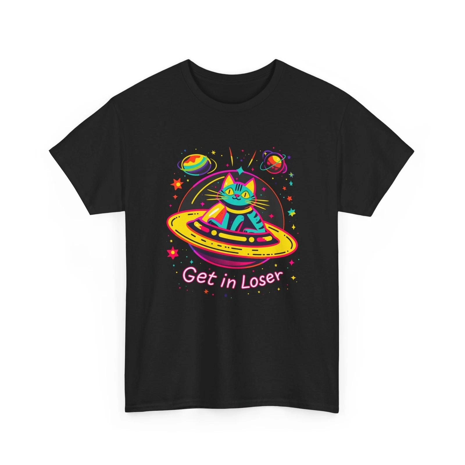 Alien UFO Themed Shirt | Space Graphic Tee | Space Cat Get in loser Shirt M