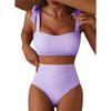 Bikini Set 2 Pezzi Costume da Bagno a Righe Costume da Bagno a Vita Alta
