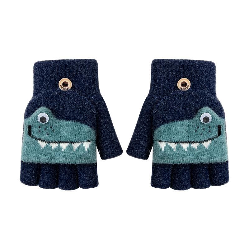 Handschuhe Kinder - Winterwolle Verdickt Halbfinger Klappbar Grundschüler Schreiben Frostschutz Handwärmer Jungenhandschuhe