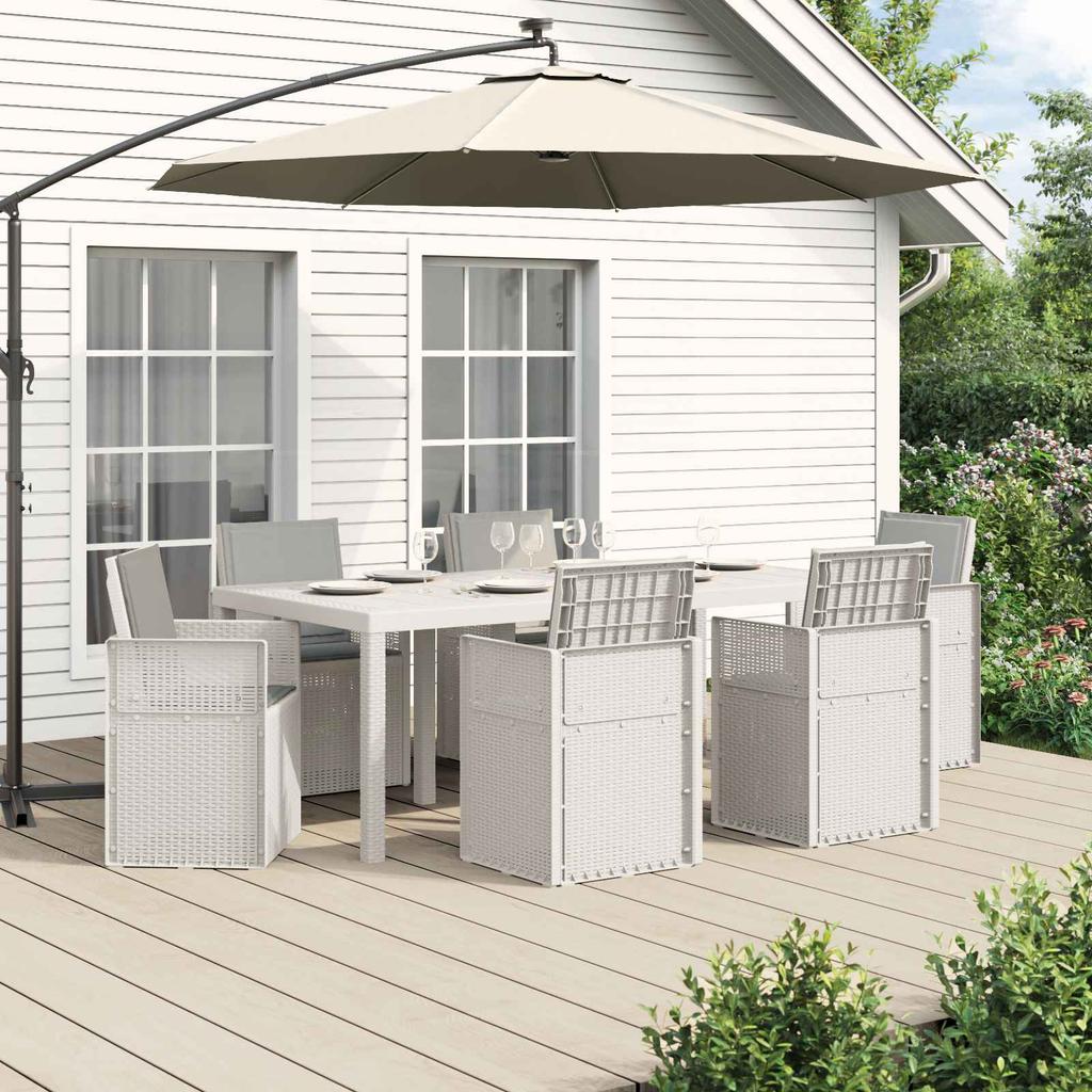 Outdoor Dining Set with Cushions 7 Pcs White and Light Grey PP