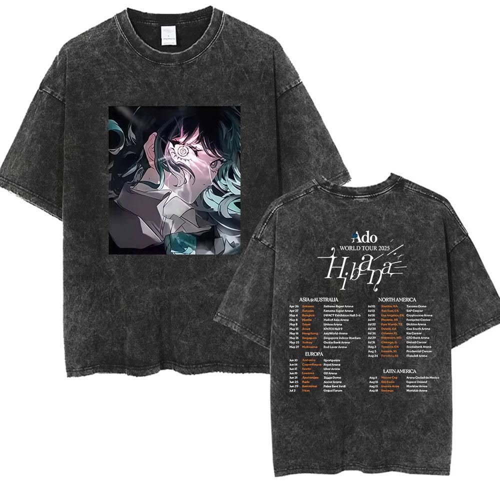 Gewaschenes Vintage Ado Welttournee Hibana T-Shirt Herren Damen Mode Retro Japanischer Stil T-Shirt Unisex Lässiges Übergroßes T-Shirt S