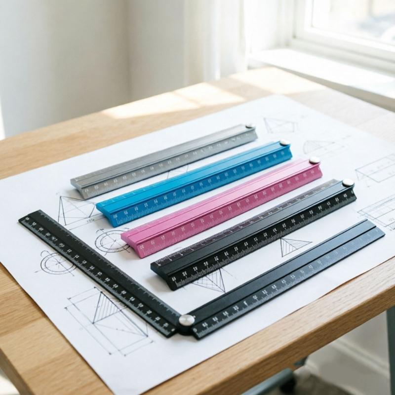 Scale-Lined Foldable Ruler with Metal Body and Center Joint for Drawing, Measuring, and Positioning Craft Layouts