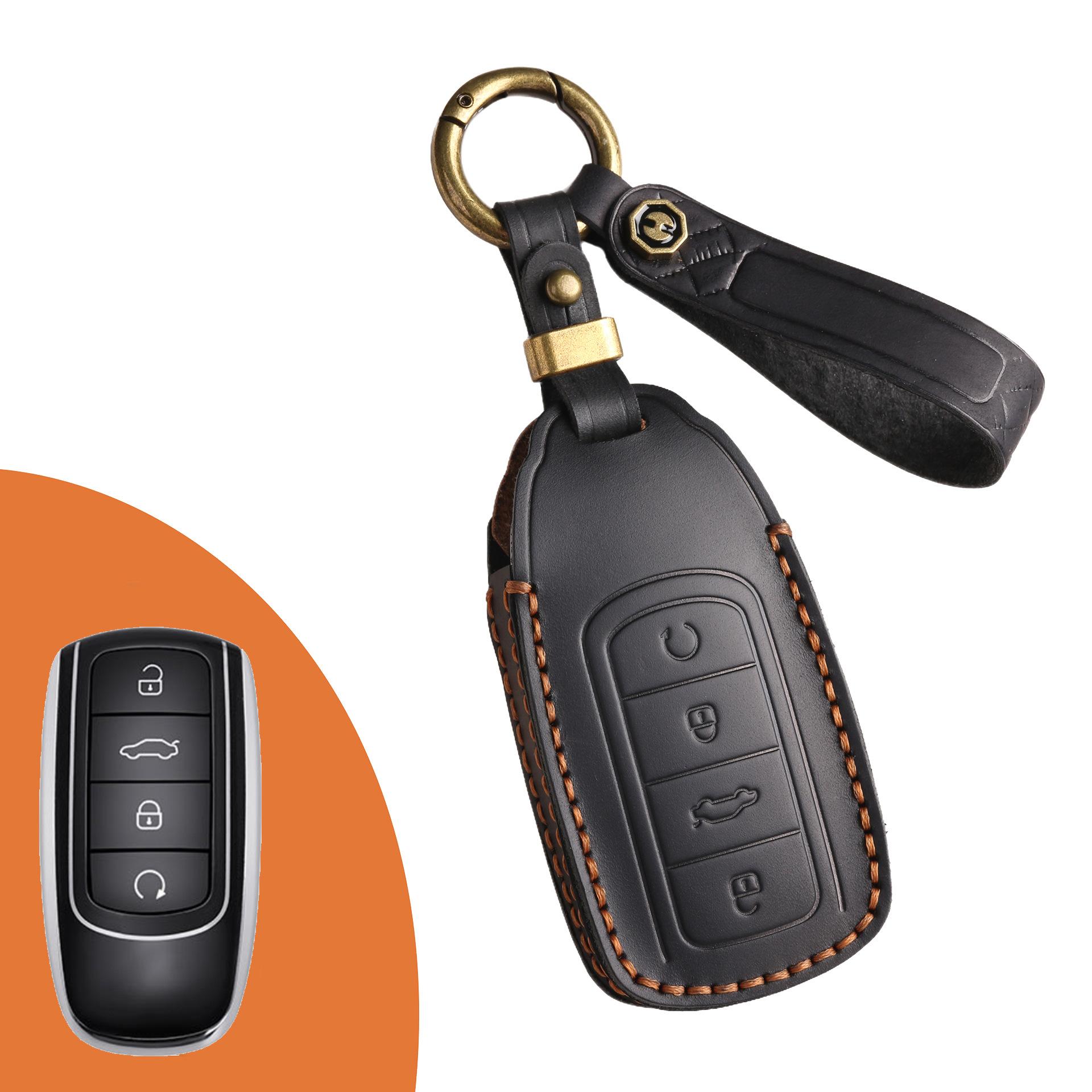 

Чехол для ключа автомобиля подходит для Chery Tiggo 8Plus Oumengda, завод-изготовитель, защитный чехол из коровьей кожи чёрный