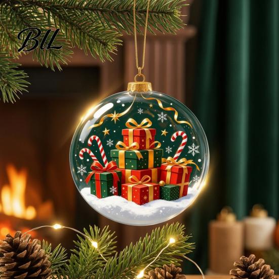 Christmas Party Hanging Trinkets 3D Faux Crystal Ball Ornaments with Warm LED Clear Acrylic Baubles Lights Lights, Luminous Tree Pendant for