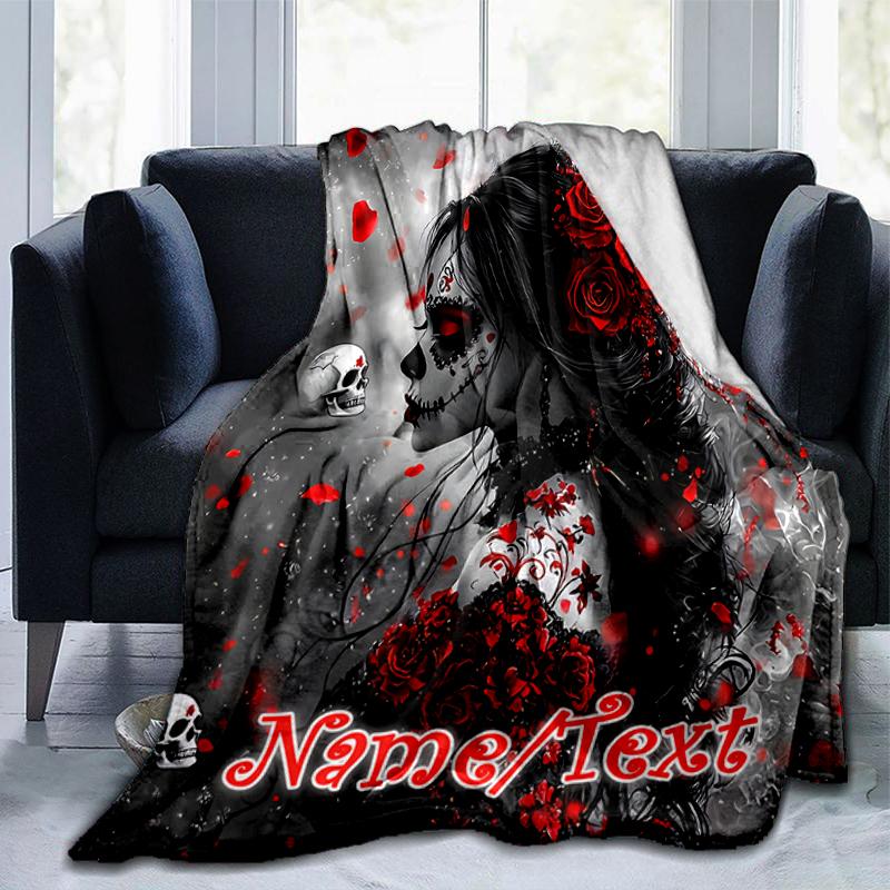 1PC Custom Name Day Dead Art Outdooor Flannel Blankets Throw Blanket All-Season Throw Gift Bedspread for Couch, Bed, Camping Holiday Birthday Gift