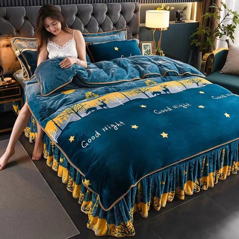 4pcs Bedding Set Fine Velvet Duvet Cover King Queen Size Thicken Quick Warm Coral Fleece Quilt Cover Bed Sheet Pillowcase