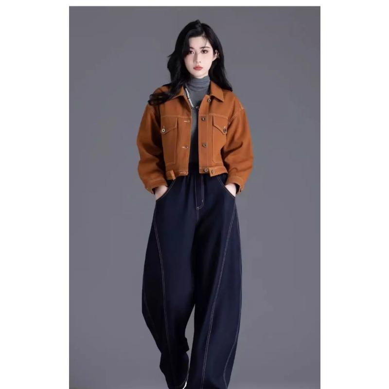 Elastic Waist Wide Leg Jeans Women's Spring Autumn Loose High Waist Sickle Shaped Knife Pants Casual Denim Pant