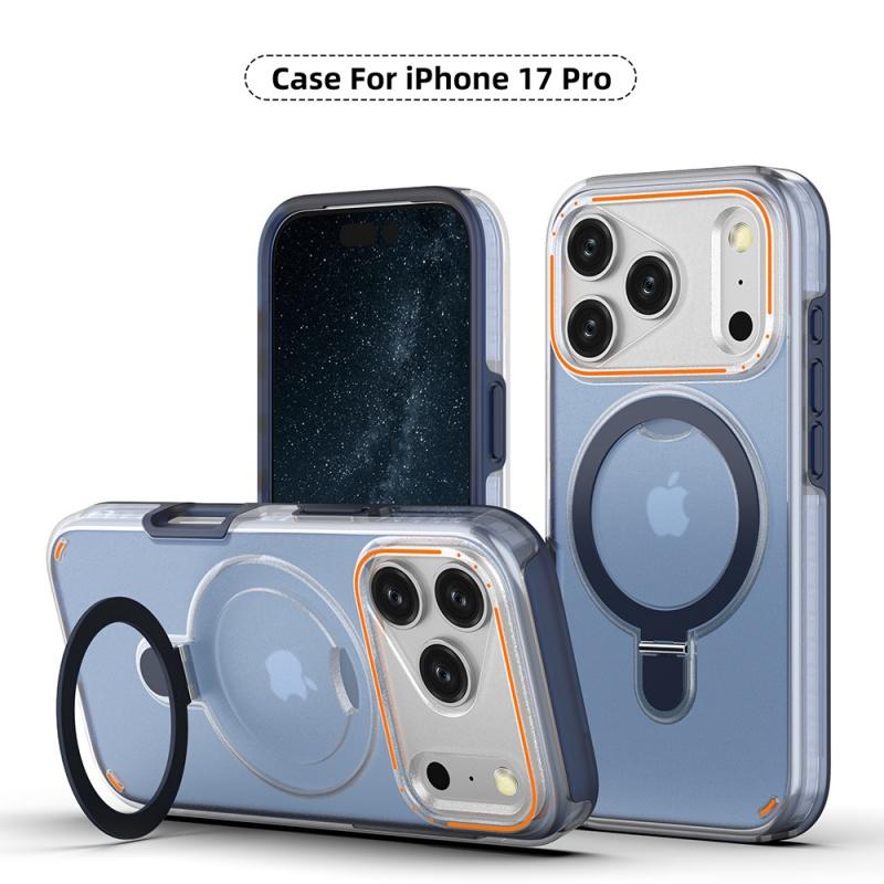 Luxury Magnetic Stand Two-Layer Protection Phone Case For iPhone 17 16 15 11 12 13 14 Pro Max For Magsafe Metal Ring Holder Cover