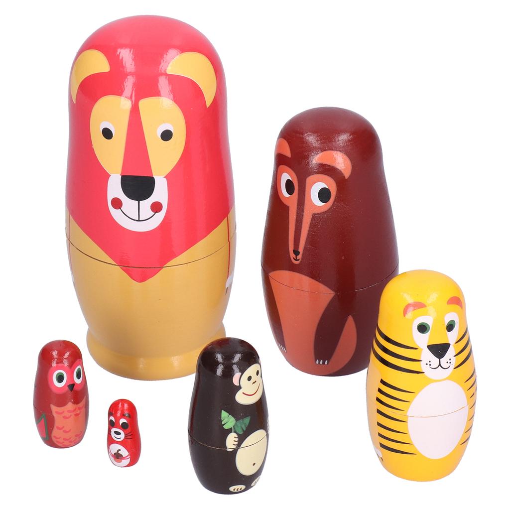 6Pcs Russian Nesting Dolls Kit Wooden Cartoon Animal Pattern Ornament Children s Festival Gifts