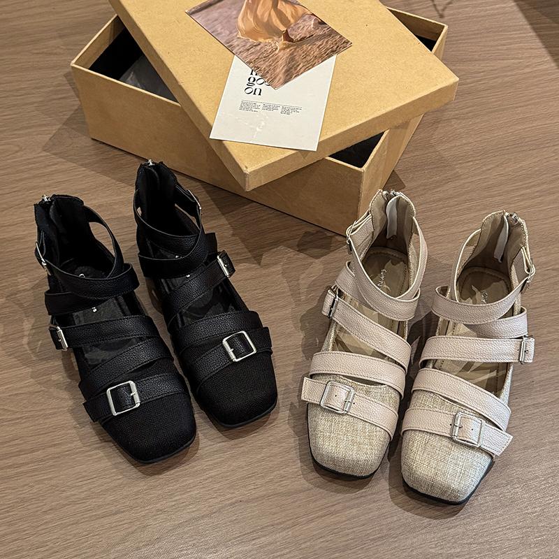 Fashion 2025 Flats Shoes Women Fashion Design Cross Tied Soft Sole Round Toe Zipper Comfortable Solid Dress Ballet Shoes Female Summer
