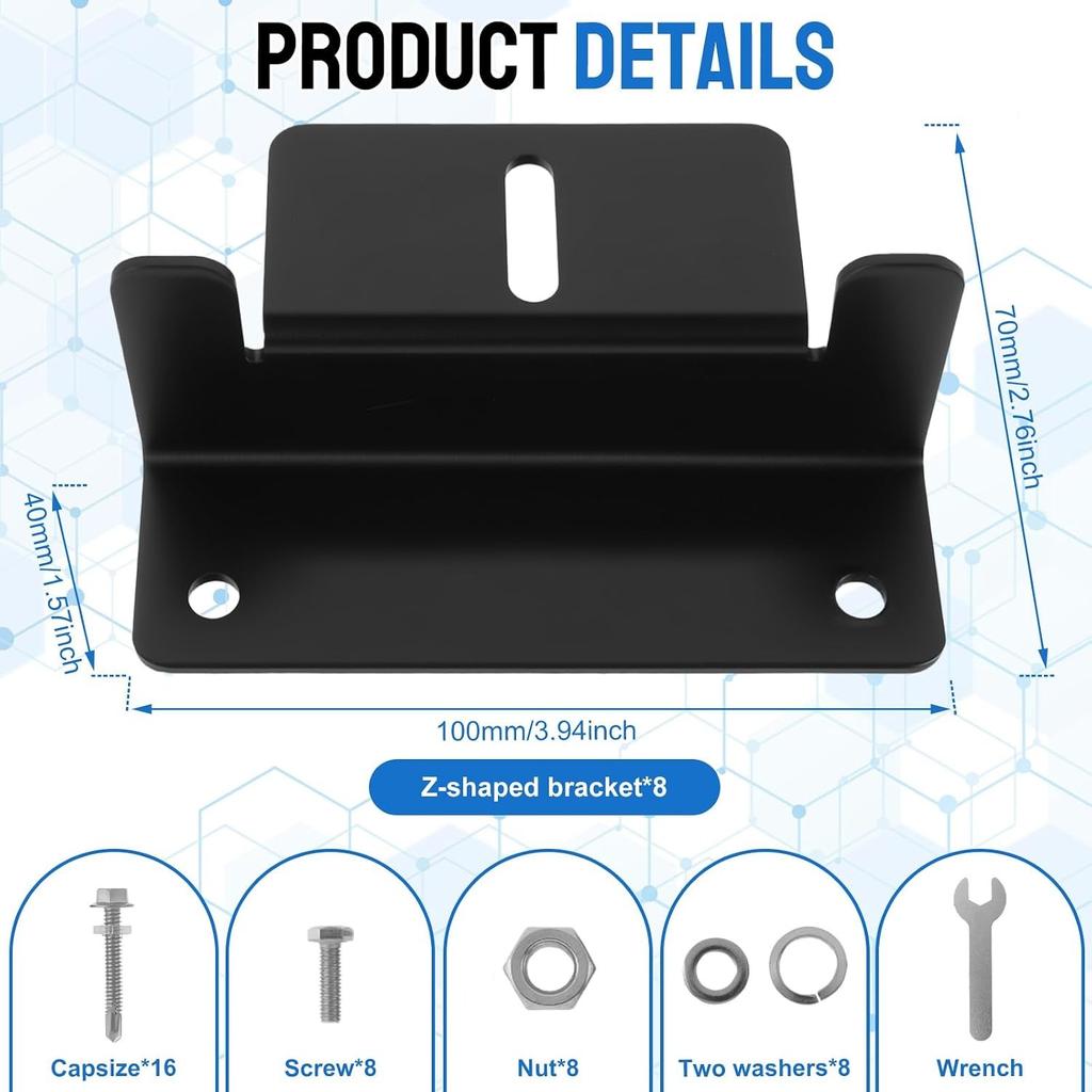 8 Pcs Solar Panel Mounting Bracket Holder Aluminum Alloy Solar Panel Z Brackets with Wrench Screws for Motorhome Boat Roof Wall and Off-Gird Roof
