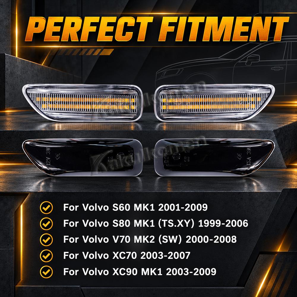 Для Volvo XC90 S80 XC70 V70 S60 2001-2009 2 шт. Світлодіодний динамічний покажчик повороту Бічний габаритний вогонь Послідовний індикаторний ліхтар