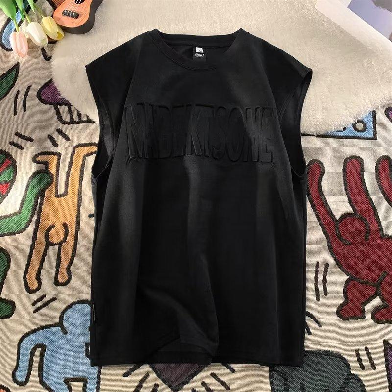 

Vest Men Summer High End Feeling Ins Ruffian Handsome Casual Loose Sports Sleeveless T-shirt Mens Clothing XXXL чорний