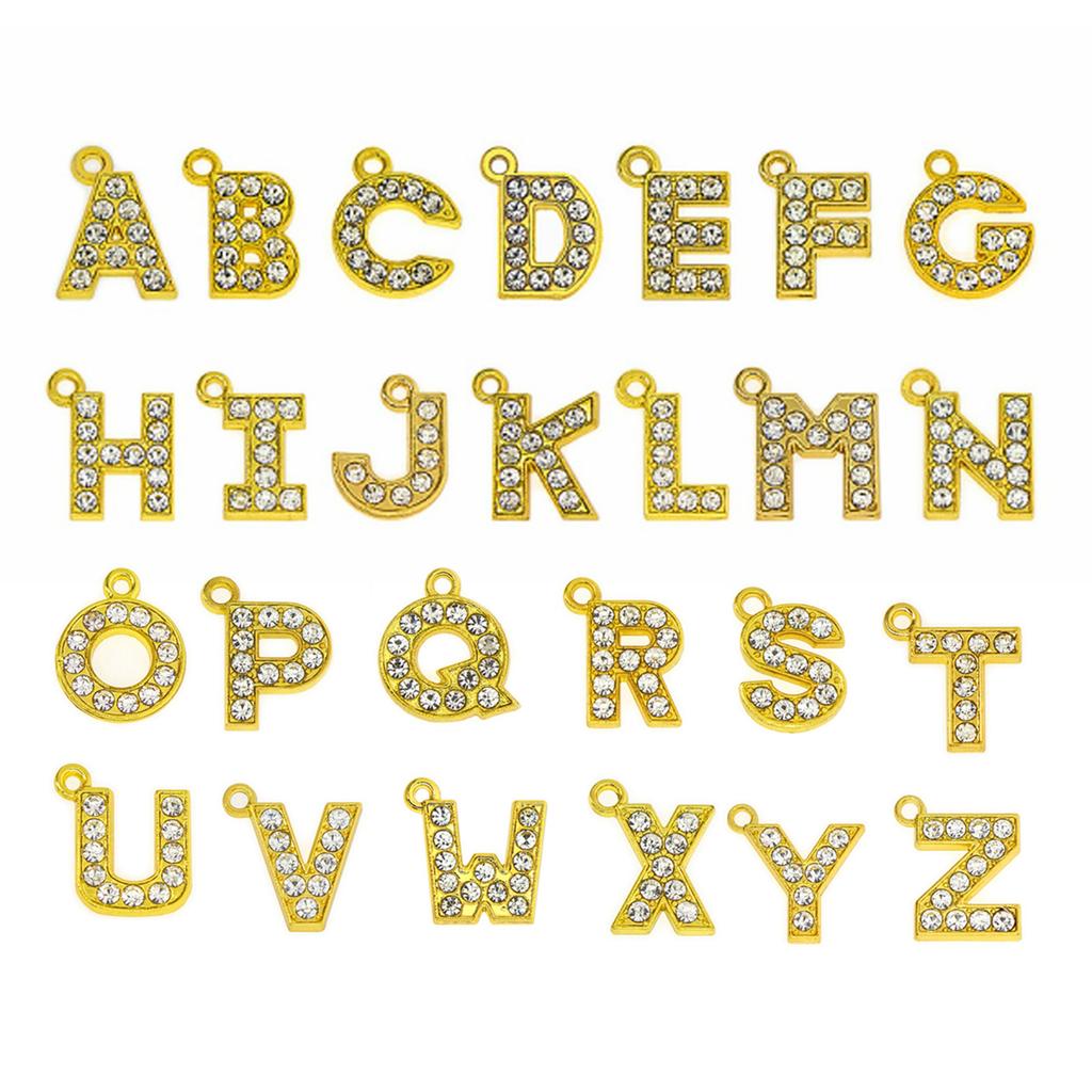 Fashionable Sparkling Stylish Rhinestones Letter Charm Set of 26 Gold Tone Letter Pendants Portable for Jewelry Making