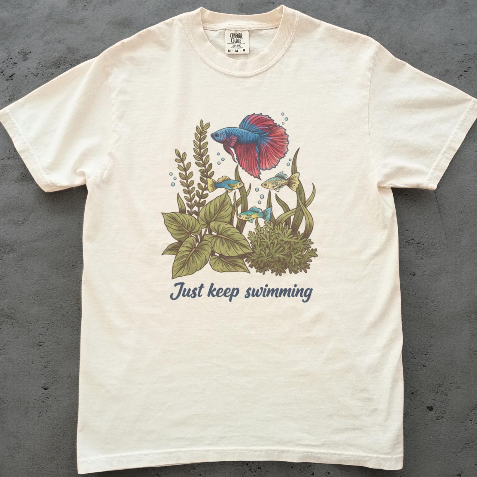 Just Keep Swimming Shirt, Betta Fish Shirt, Aquarium Shirt Unisex, Fish Lover Gift, Comfort Colors Tee, Tropical Fish T shirt 4XL