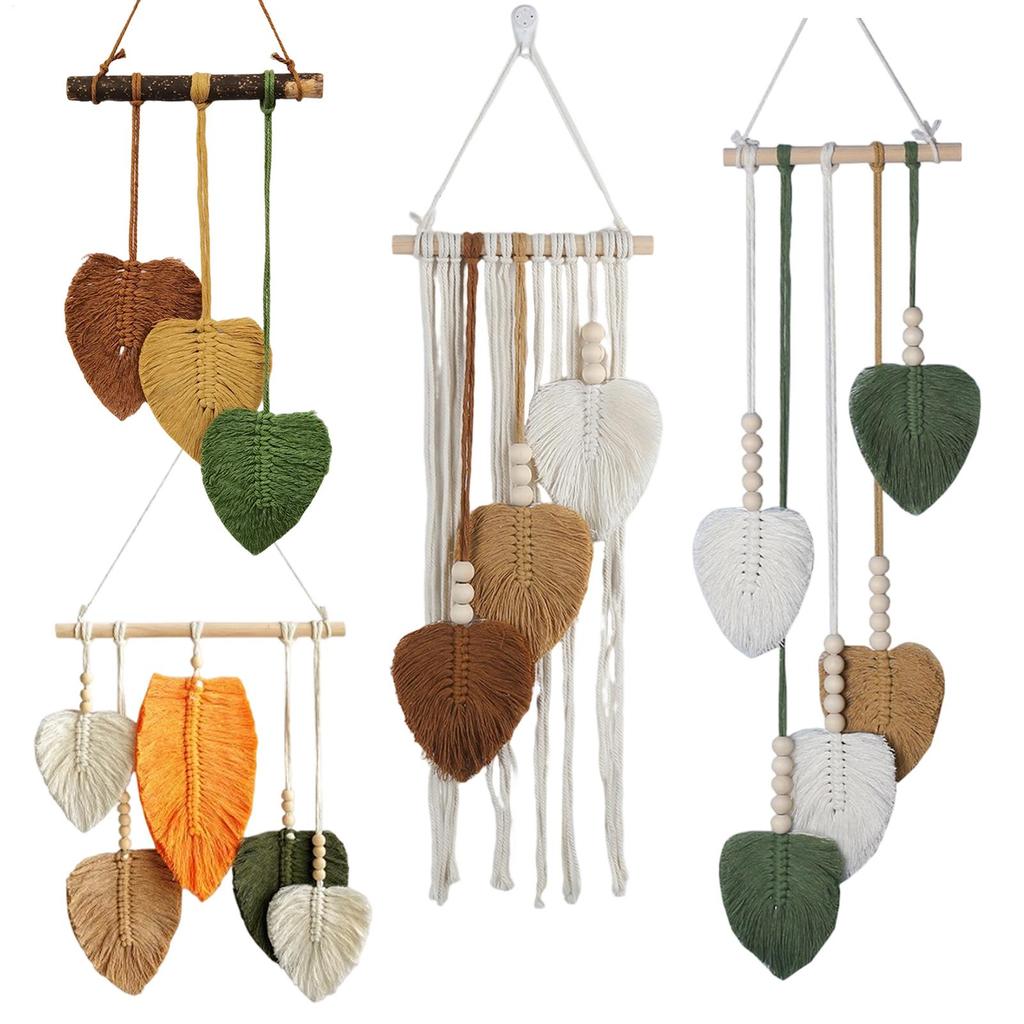 Macrame Tapestry Macrame Leaves Woven Tapestry Wall Hanging Decor for Living Room Bedroom Boho Wall Art Boho Home Decor