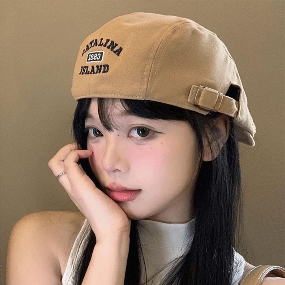 Cotton Letter Embroidery Beret Adjustable Newsboy Cap Cool Forward Hat  Women
