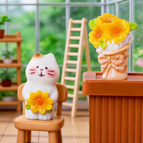 Micro Landscape Ornament with Cute Cat And Sunflower Miniature Figurines Pastoral Healing Scene Ornament for DIY Dollhouse
