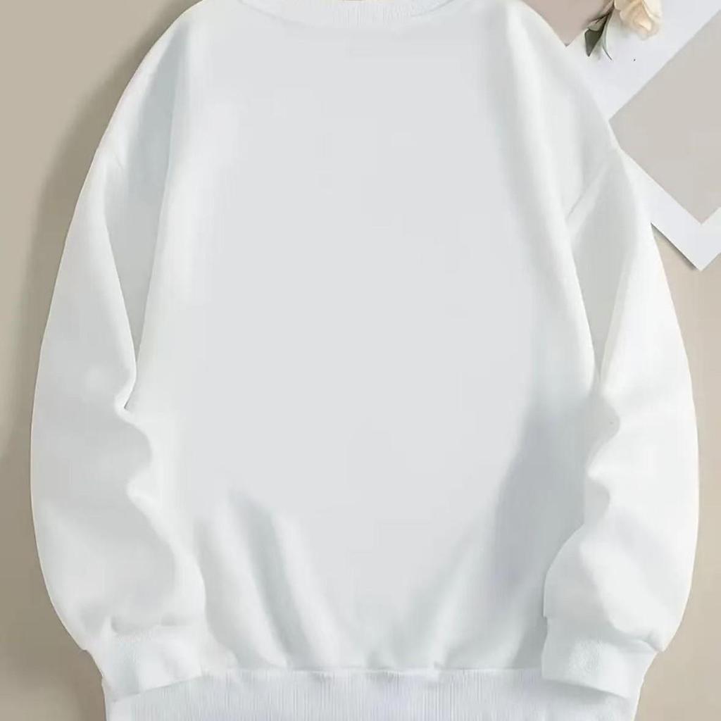 Women's Autumn European and American Style Printed White Round Neck Long Sleeve Casual Loose Hoodie