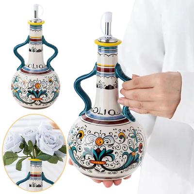 Olijfolie Dispenser Reliëf Keramiek Olie Azijn Fles Dispenser Voorraadbus Keramische Olie Condi J7L8
