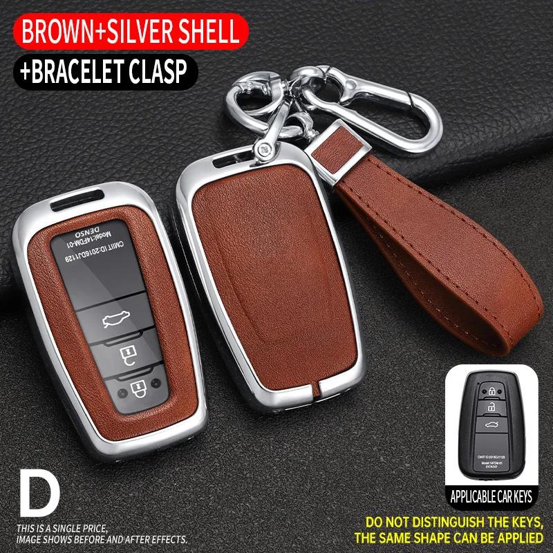 Zinc Alloy + Leather Car Key Case for Toyota Corolla Hybrid 2021 Rav4 Land Cruiser Prado Camry Highlander Prius C-HR 2018+