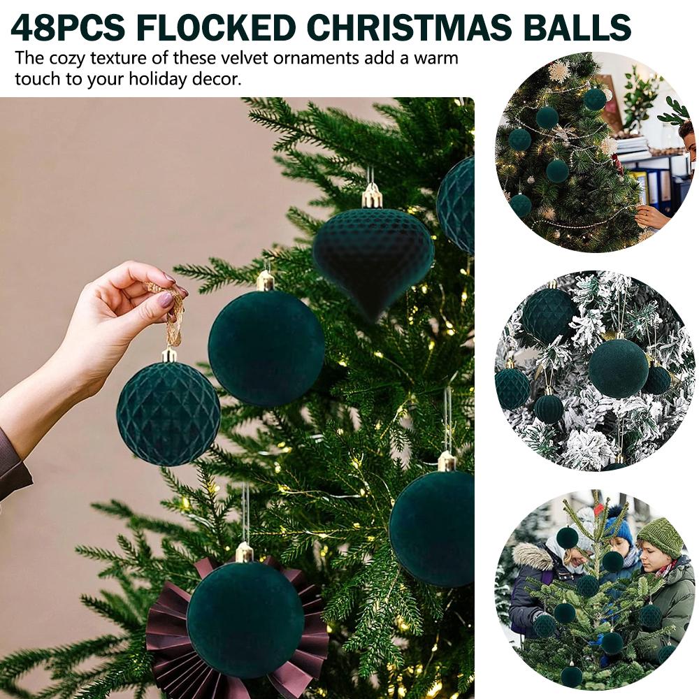 48pcs/set Velvet Christmas Ball Ornaments Christmas Decoration Box Set Products Set Ball Pendant Ball 4/6/8cm Christmas Hom Y8M5