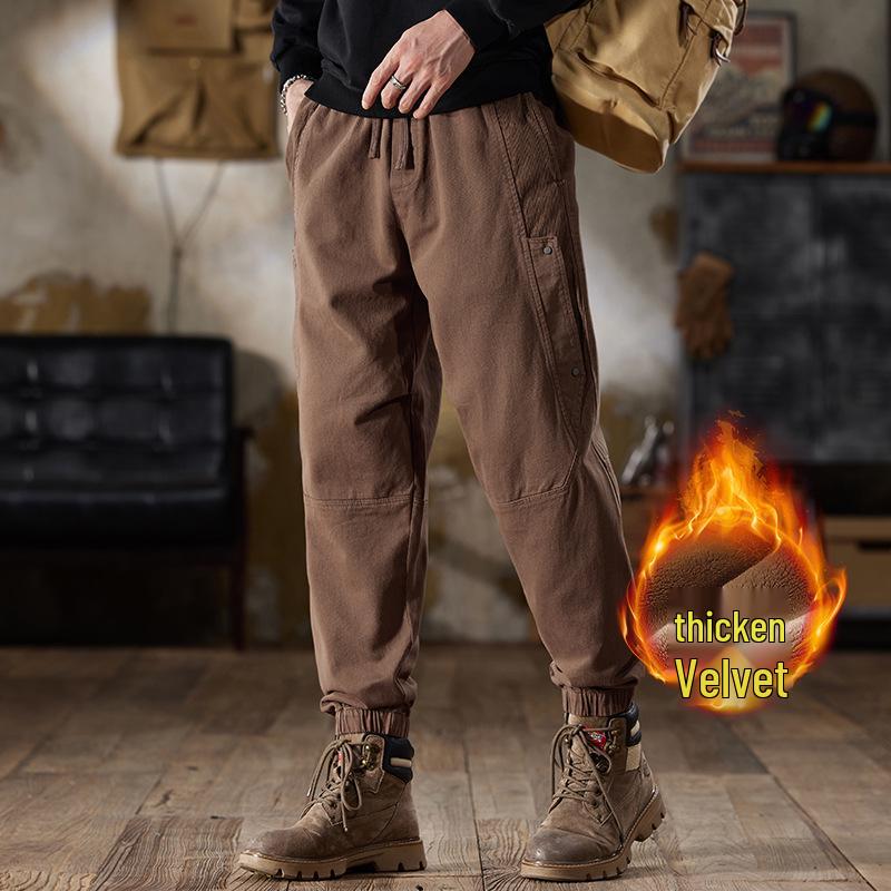 Men's Fleece-Lined Cotton Joggers - American Retro Style, Winter Casual Pants