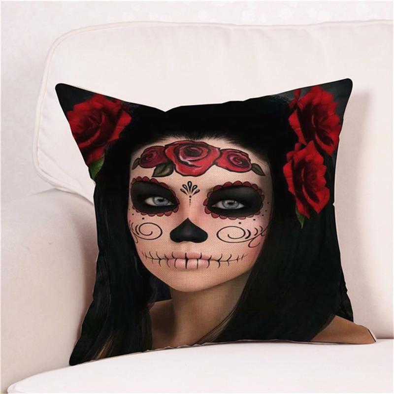 Halloween Cushion Cover Pillowcases Skull Floral Festival Home Decor Square Horror Comfortable Sofa