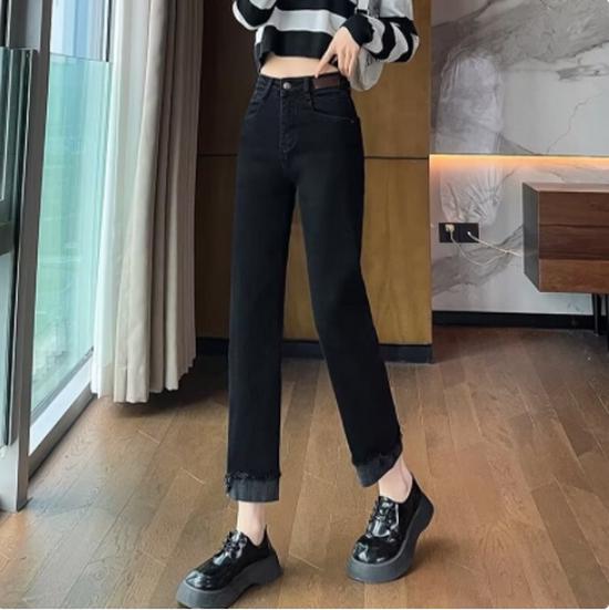 

Women s Cement Gray High-Waisted Straight-Leg Slimming Jeans - Petite Spring Cigarette Pants 2025 XL
